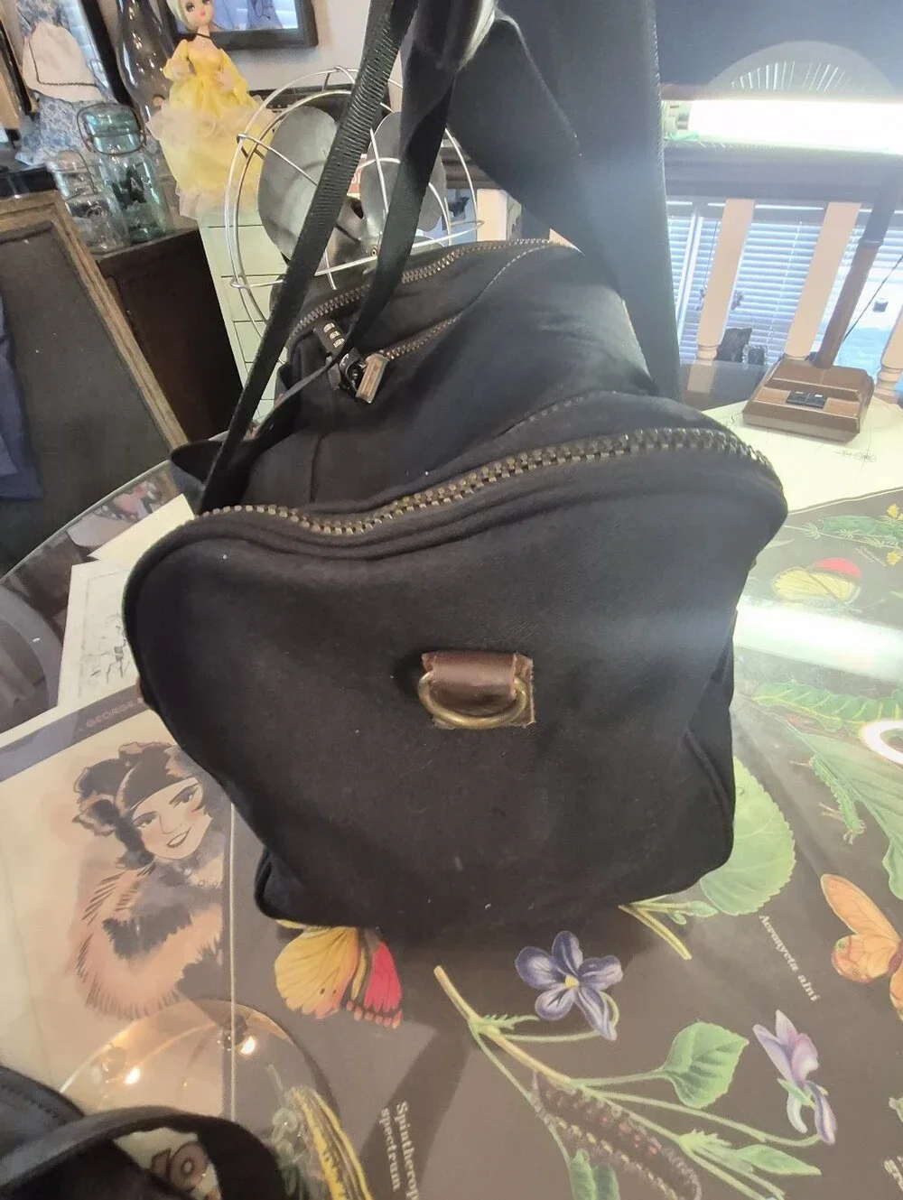 Eddie Bauer Black Canvas TRAVEL Bag with Brown Accents